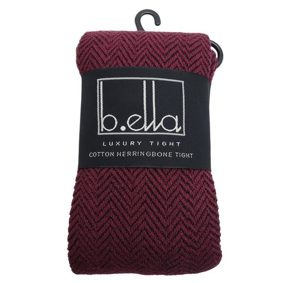 Italian 80% Cotton Tights Size Tall Burgundy Herringbone Wine B.ella New Hosiery - Picture 2 of 5